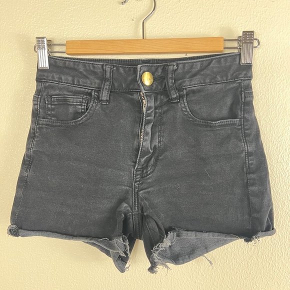 American Eagle Outfitters Pants - AMERICAN EAGLE Charcoal Black High Waist Super Stretch Shorts Size 2